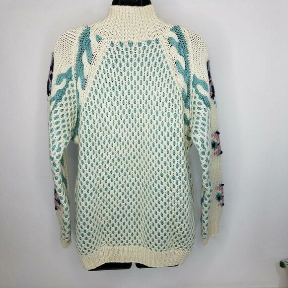 Vintage Allen Solly Shetland Wool Pink Mint Grandma Sweater Cable Knit Small - Picture 2 of 3